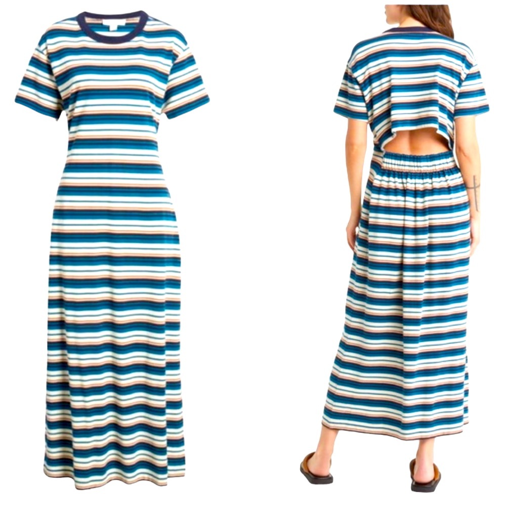 Treasure & Bond Striped Maxi Dress - Blue, White, Brown
